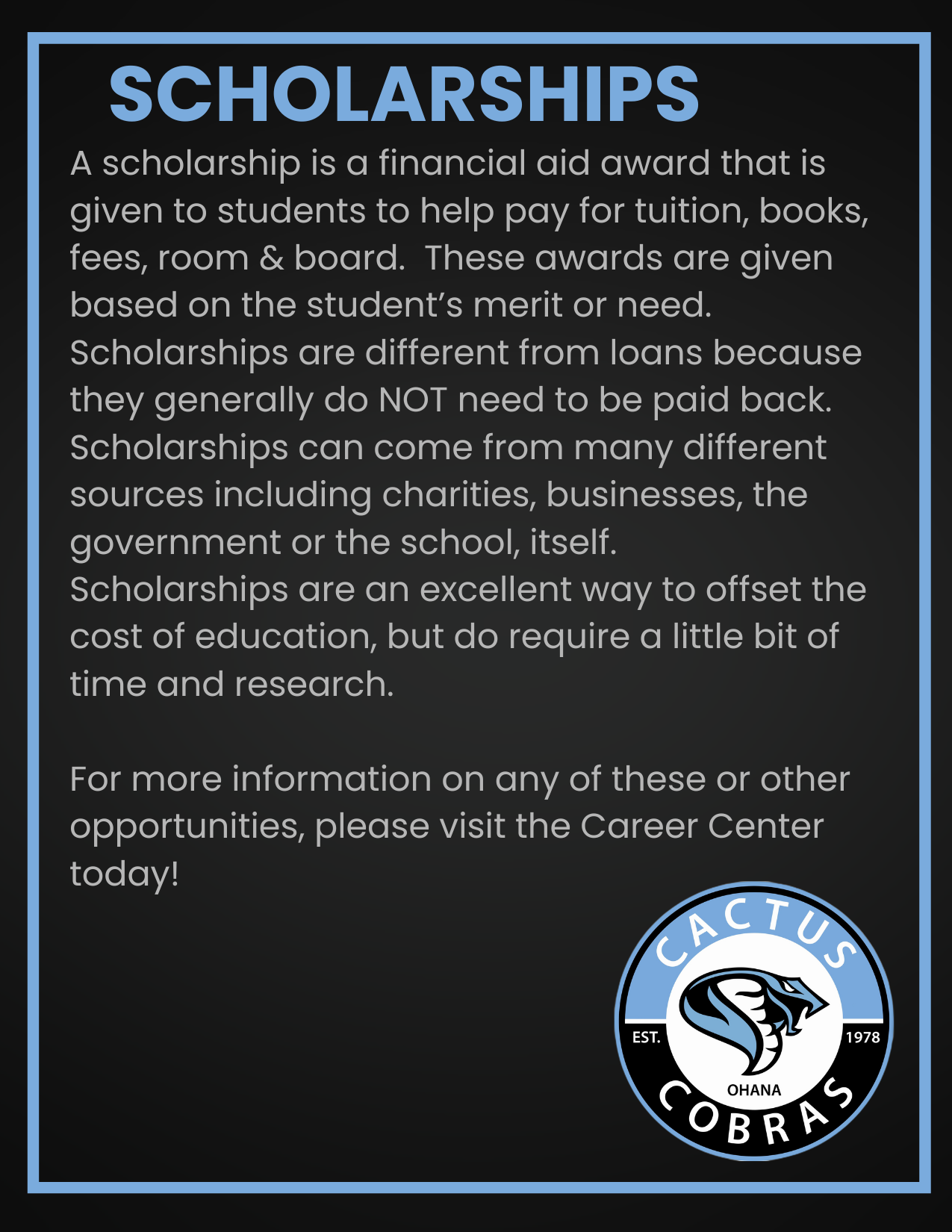 A scholarship is a financial aid award that is give to students to help pay for schooling.